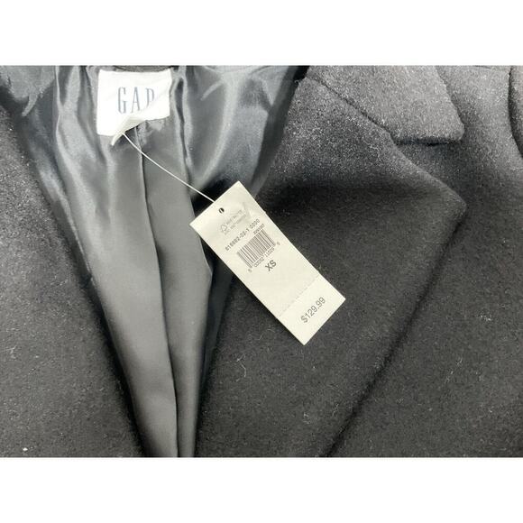 Gap Wool Blend Black Trench Coat Womens XS Button Front Lined Jacket NWT - Picture 4 of 14